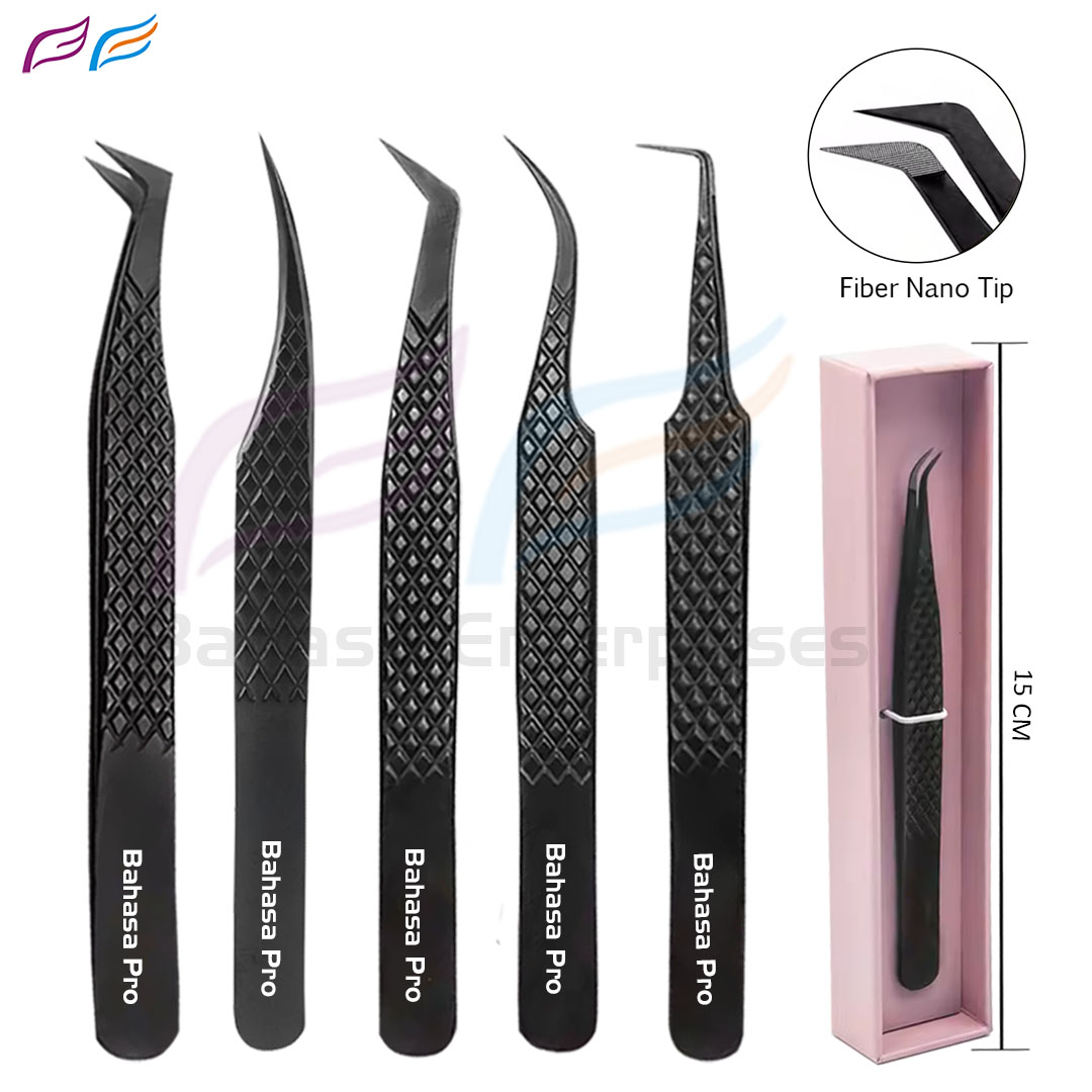 Black Eyelash Tweezers Set with Box